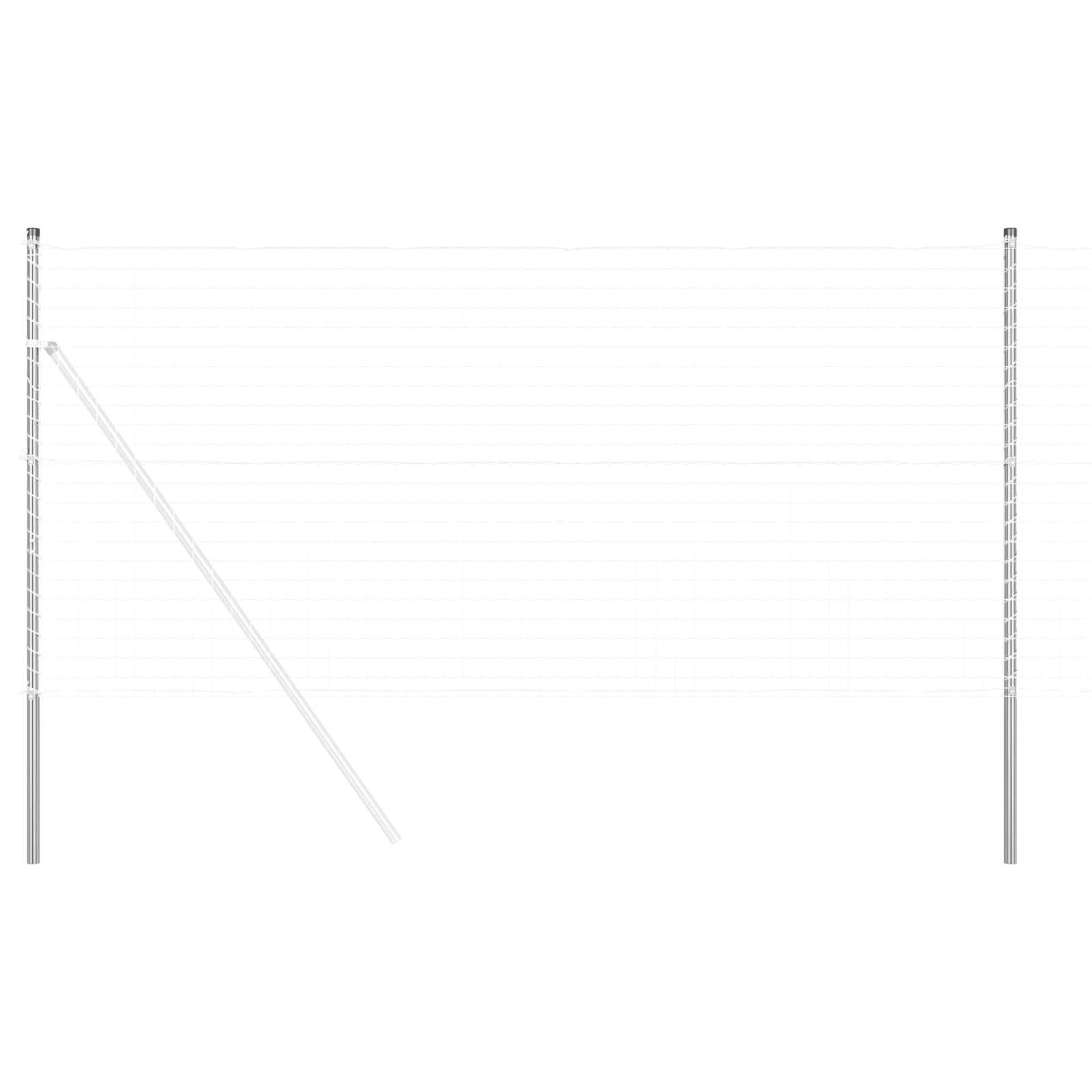 Ein einfacher Maschendrahtzaun, der von Pfählen gestützt wird und zum Schutz von Pflanzen oder zur Abgrenzung von Bereichen im Freien verwendet wird.