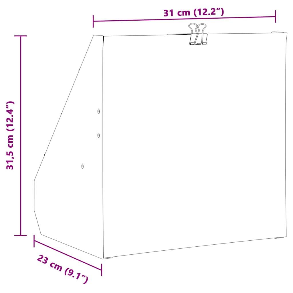 Diagramm eines Aktenordners mit Abmessungen: Höhe 31,5 cm (12,4 Zoll), Breite 31 cm (12,2 Zoll), Tiefe 23 cm (9,1 Zoll).