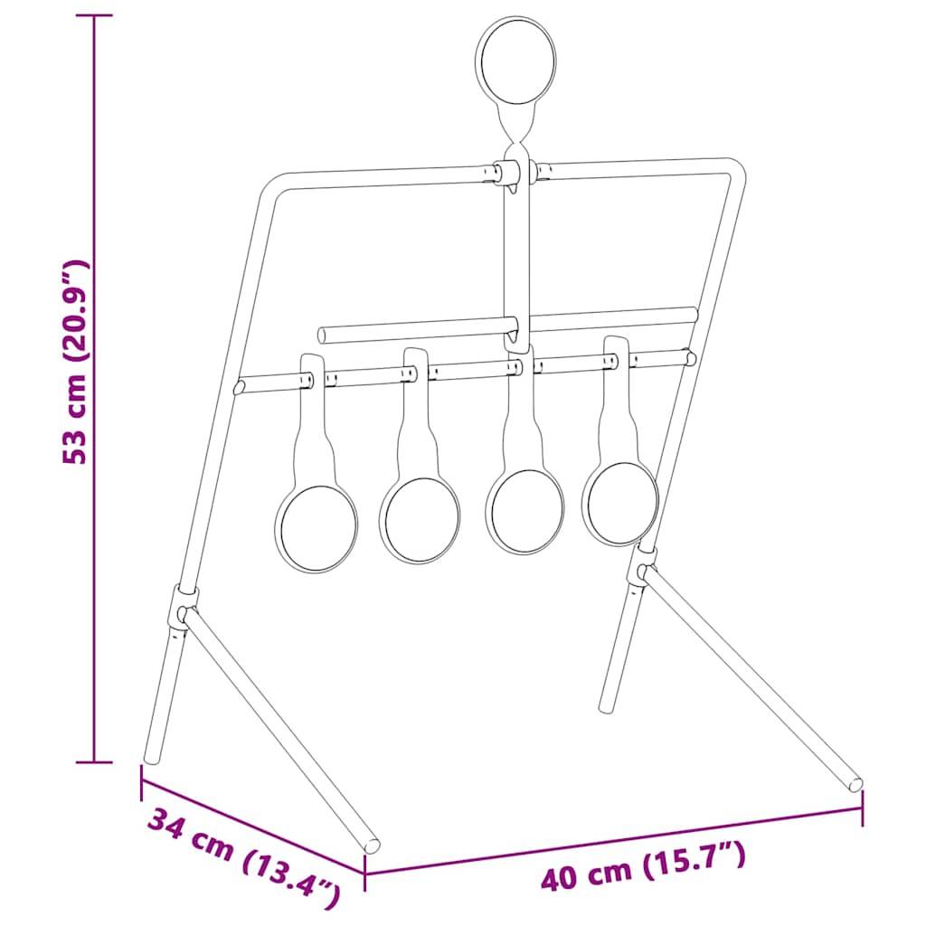 Diagramm eines Ständers mit vier hängenden Zielen, Abmessungen: Höhe 53 cm (20,9