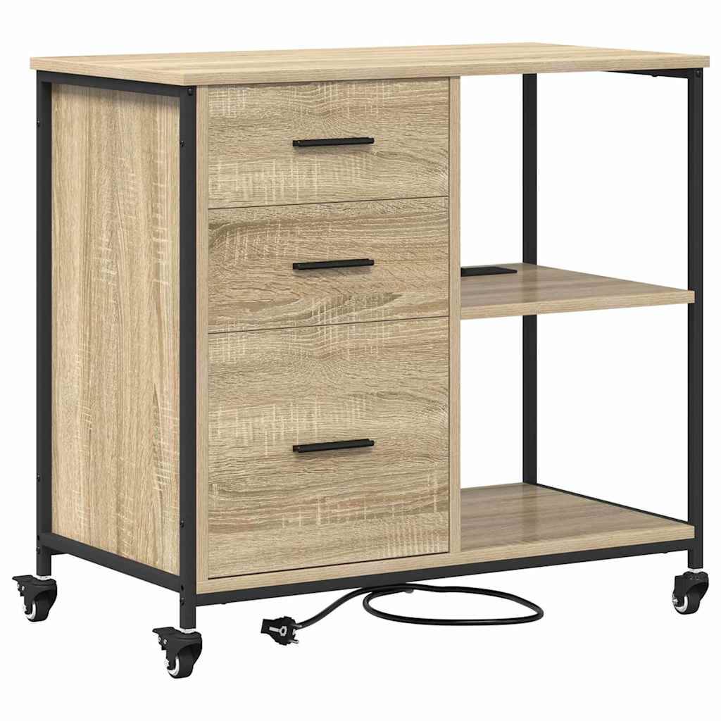 vidaXL Schrank mit Ladestation Mit Rad Sonoma-Eiche 76 x 41 x 72 cm