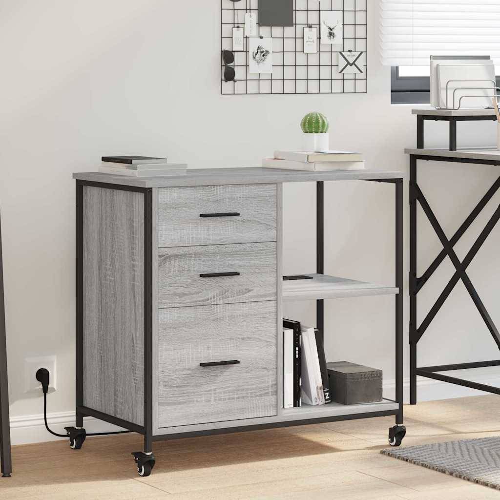 vidaXL Schrank mit Ladestation Mit Rad Graues Sonoma 76 x 41 x 72 cm