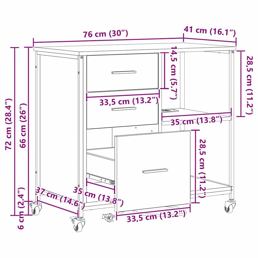 vidaXL Schrank mit Ladestation Geräucherte Eiche 76 x 41 x 72 cm