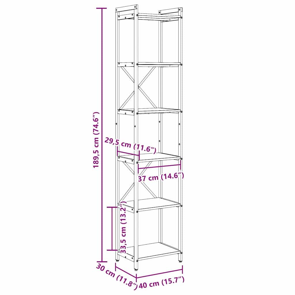 vidaXL Bücherregal Geräucherte Eiche 40 x 30 x 189,5 cm Holzwerkstoff