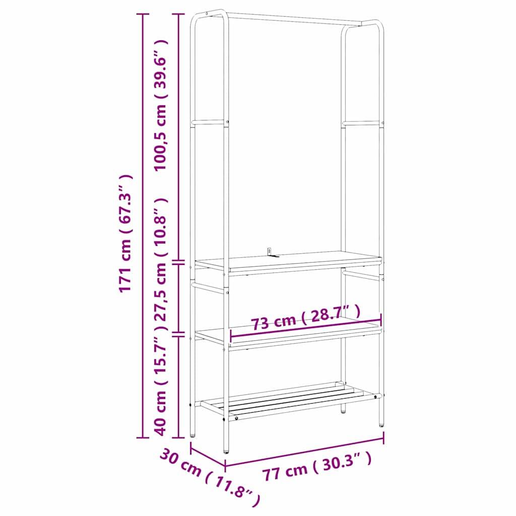 vidaXL Kleiderständer Grau Sonoma 77 x 30 x 171 cm Holzwerkstoff