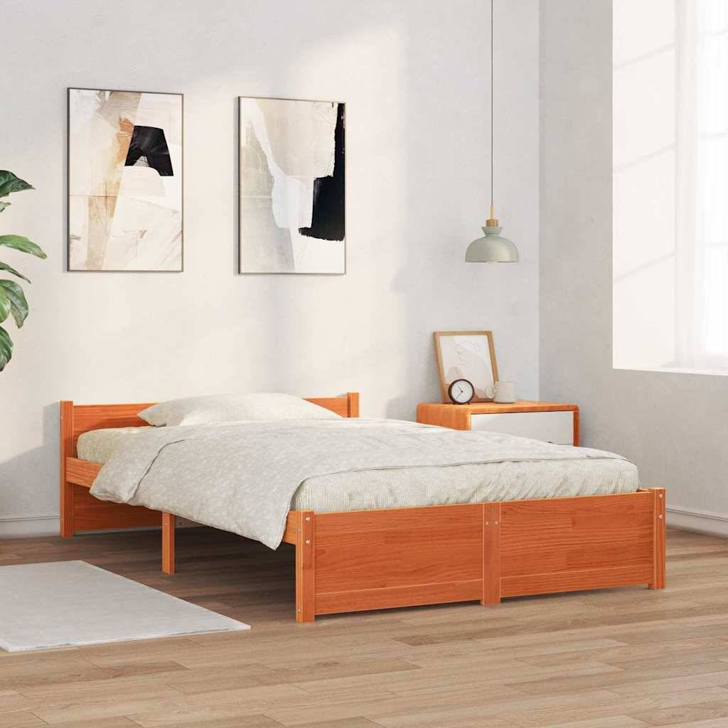 vidaXL Bettrahmen mit Kopfteil Wachsbraun 205,5 x 125,5 x 51 cm