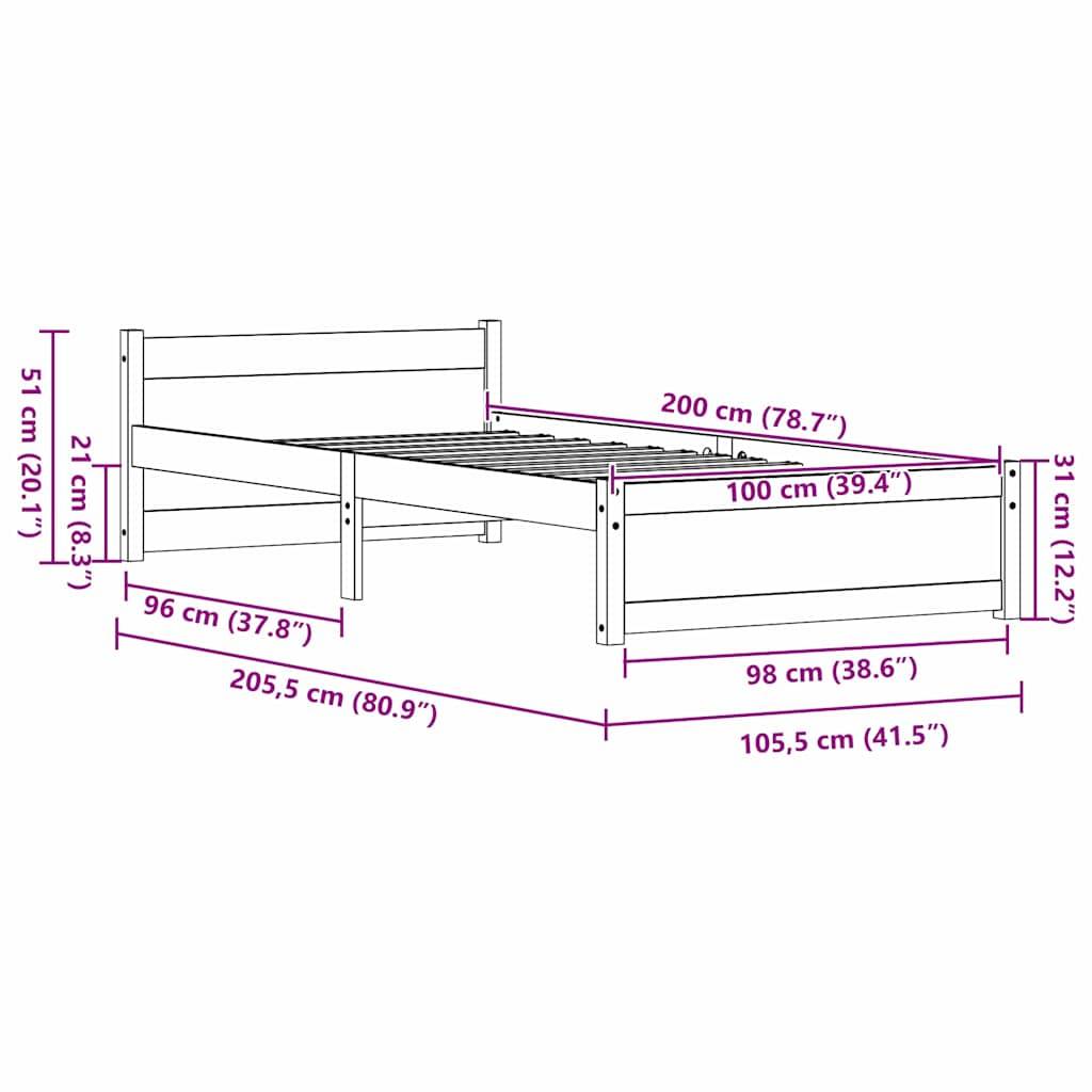 vidaXL Bettrahmen mit Kopfteil Wachsbraun 205,5 x 105,5 x 51 cm