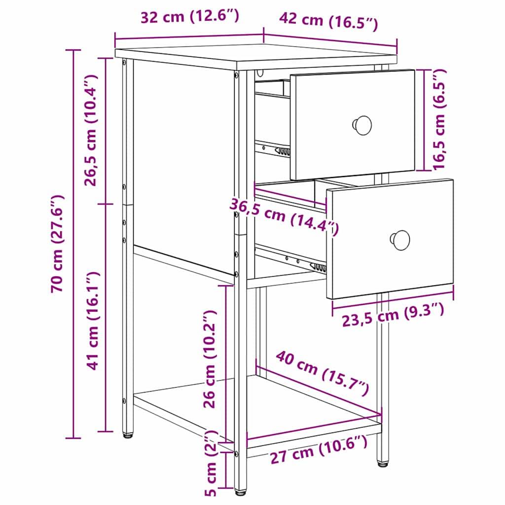 vidaXL Nachttisch mit Schubladen Altholz 32 x 42 x 70 cm Holzwerkstoff
