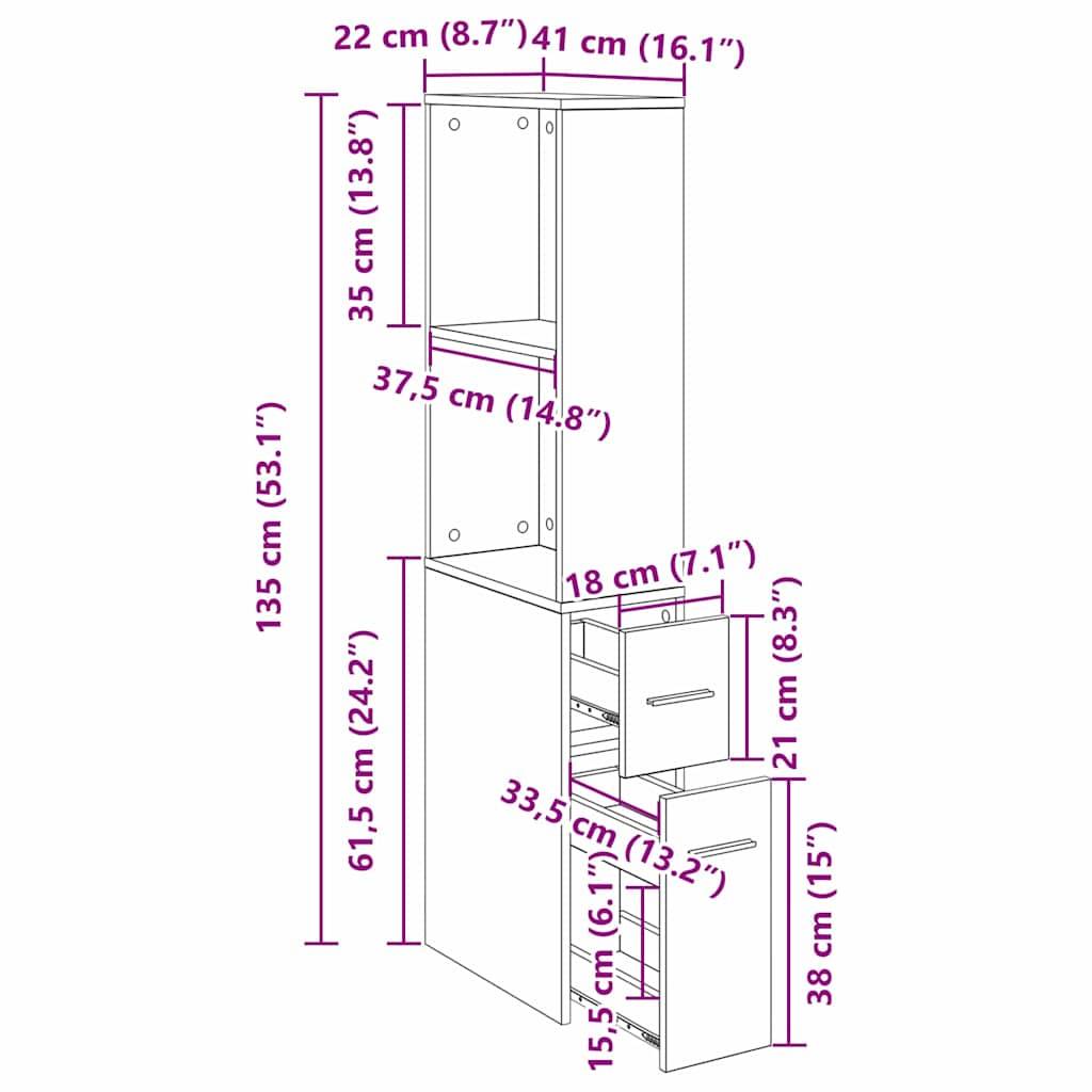 vidaXL Badezimmermöbel-Set Schwarz Eichen-Optik 22 x 41 x 135 cm
