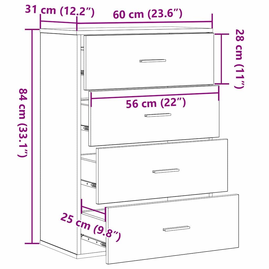 vidaXL Sideboard mit Schubladen Altholz 60 x 31 x 84 cm Holzwerkstoff