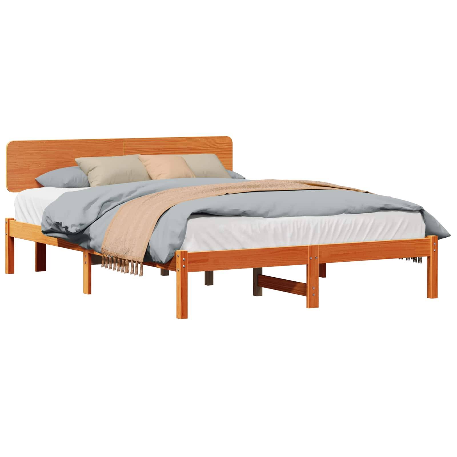 vidaXL Bettrahmen Wachsbraun 160 x 200 cm Massives Kiefernholz