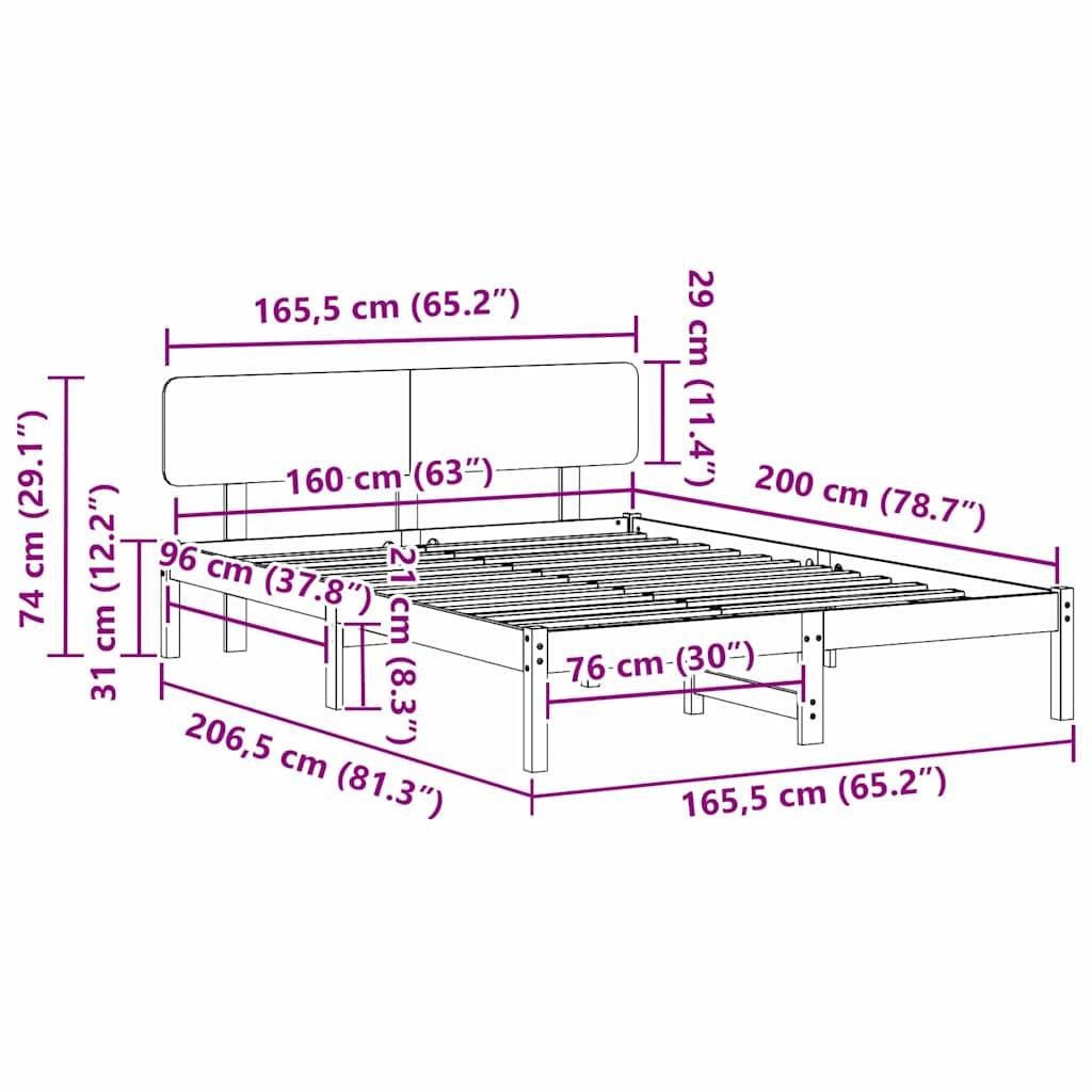 vidaXL Bettrahmen Wachsbraun 160 x 200 cm Massives Kiefernholz