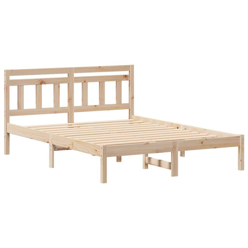 Holzbettgestell mit einem Lattenrost-Kopf- und -Fußteil, gefertigt aus hellem Kiefernholz. Minimalistisches Design, ideal für ein modernes Schlafzimmer.