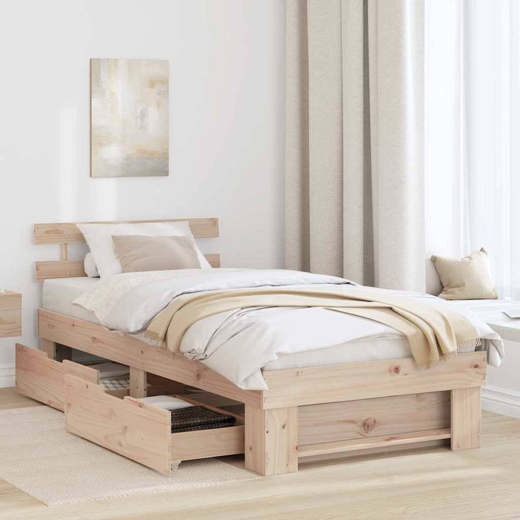 vidaXL Bettrahmen mit Kopfteil Natur 100 x 200 cm Massives Kiefernholz