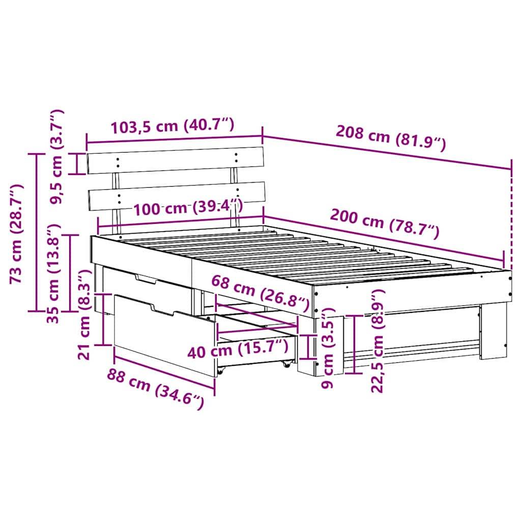 vidaXL Bettrahmen Wachsbraun 100 x 200 cm Massives Kiefernholz