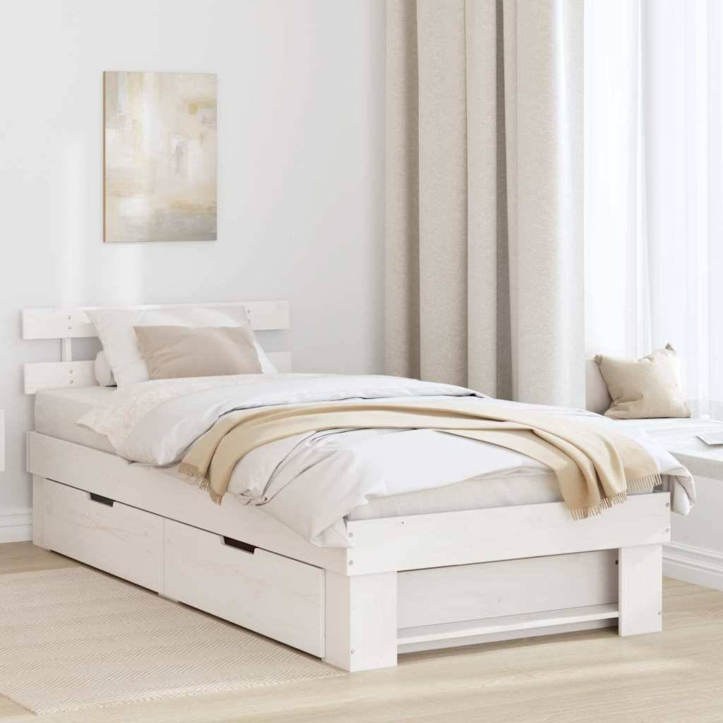 vidaXL Bettrahmen mit Kopfteil Weiß 75 x 190 cm Massives Kiefernholz