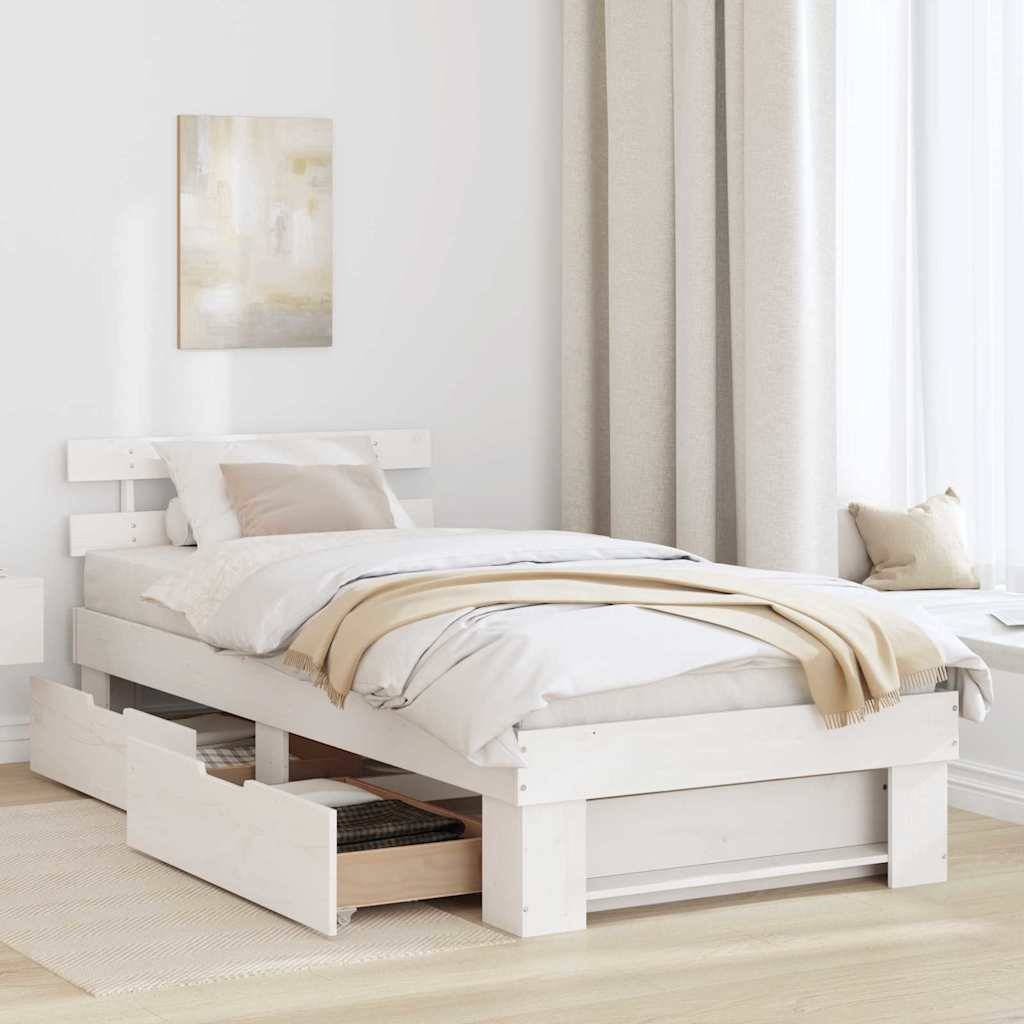vidaXL Bettrahmen mit Kopfteil Weiß 75 x 190 cm Massives Kiefernholz