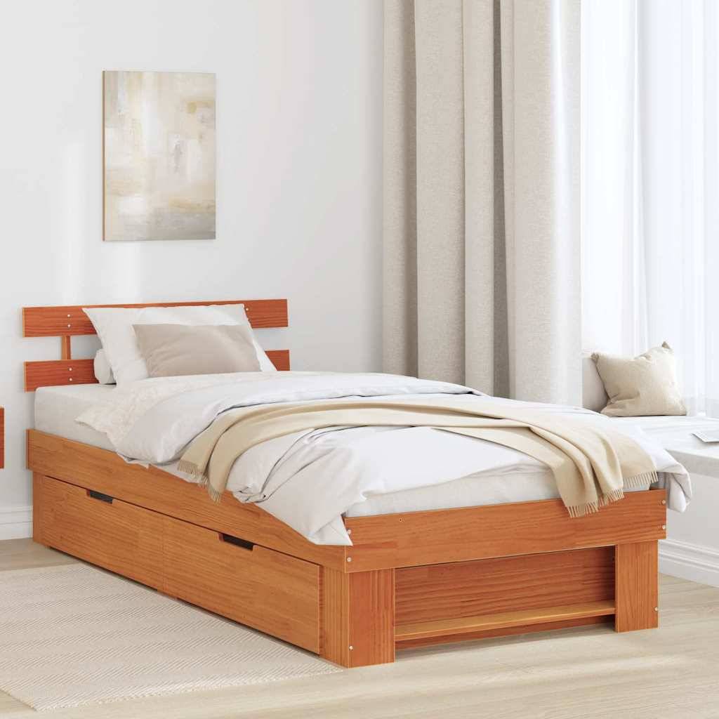 vidaXL Bettrahmen Wachsbraun 100 x 200 cm Massives Kiefernholz