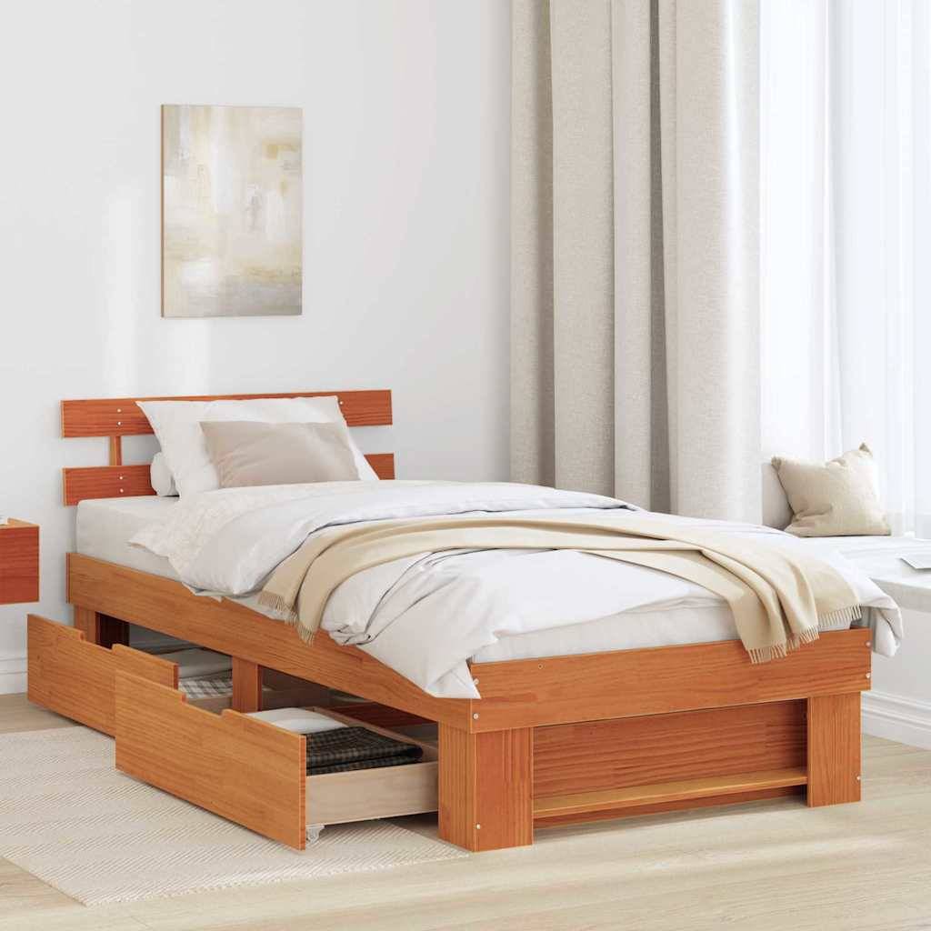 vidaXL Bettrahmen Wachsbraun 100 x 200 cm Massives Kiefernholz