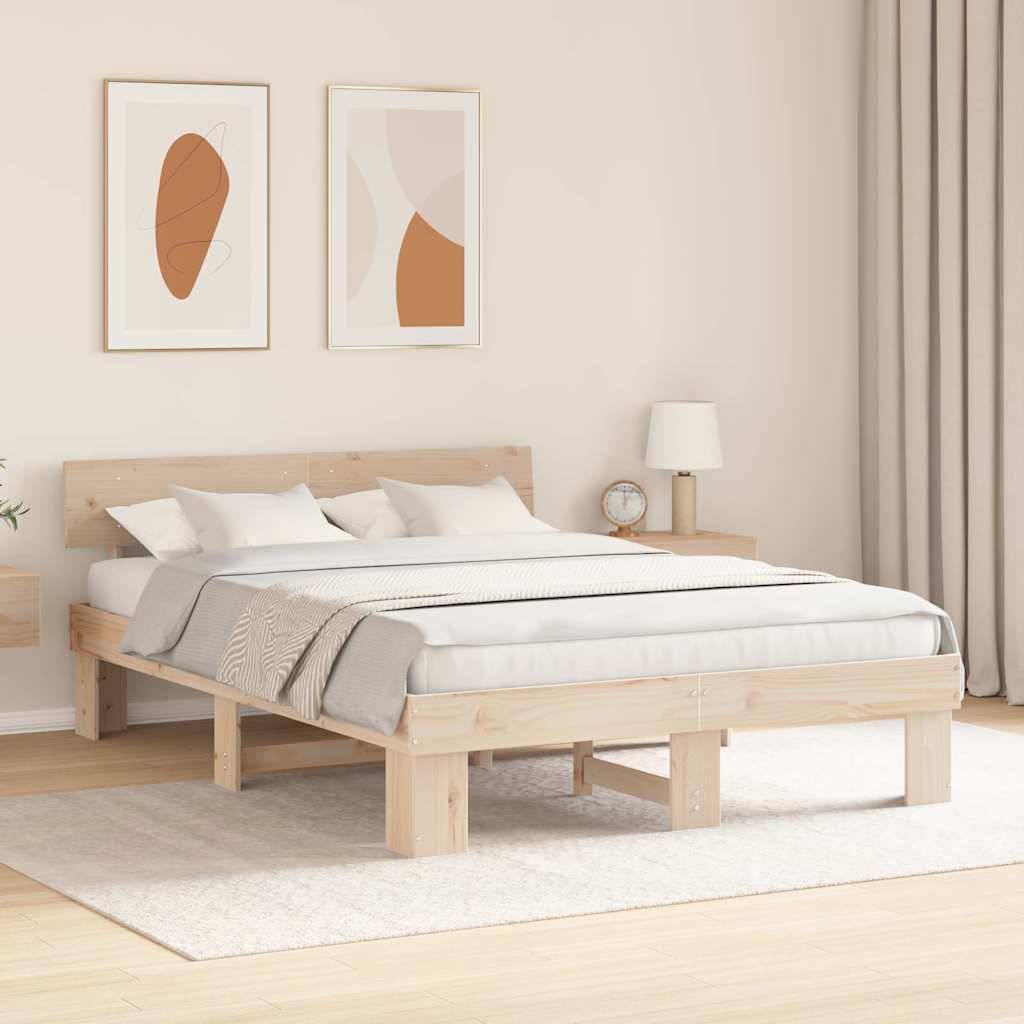 vidaXL Bettrahmen mit Kopfteil Natur 160 x 200 cm Massives Kiefernholz
