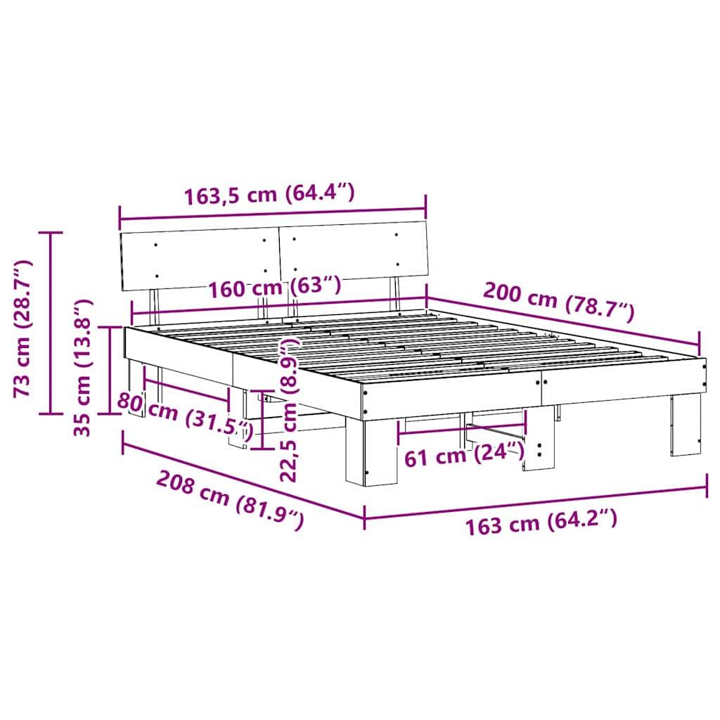 vidaXL Bettrahmen Wachsbraun 160 x 200 cm Massives Kiefernholz