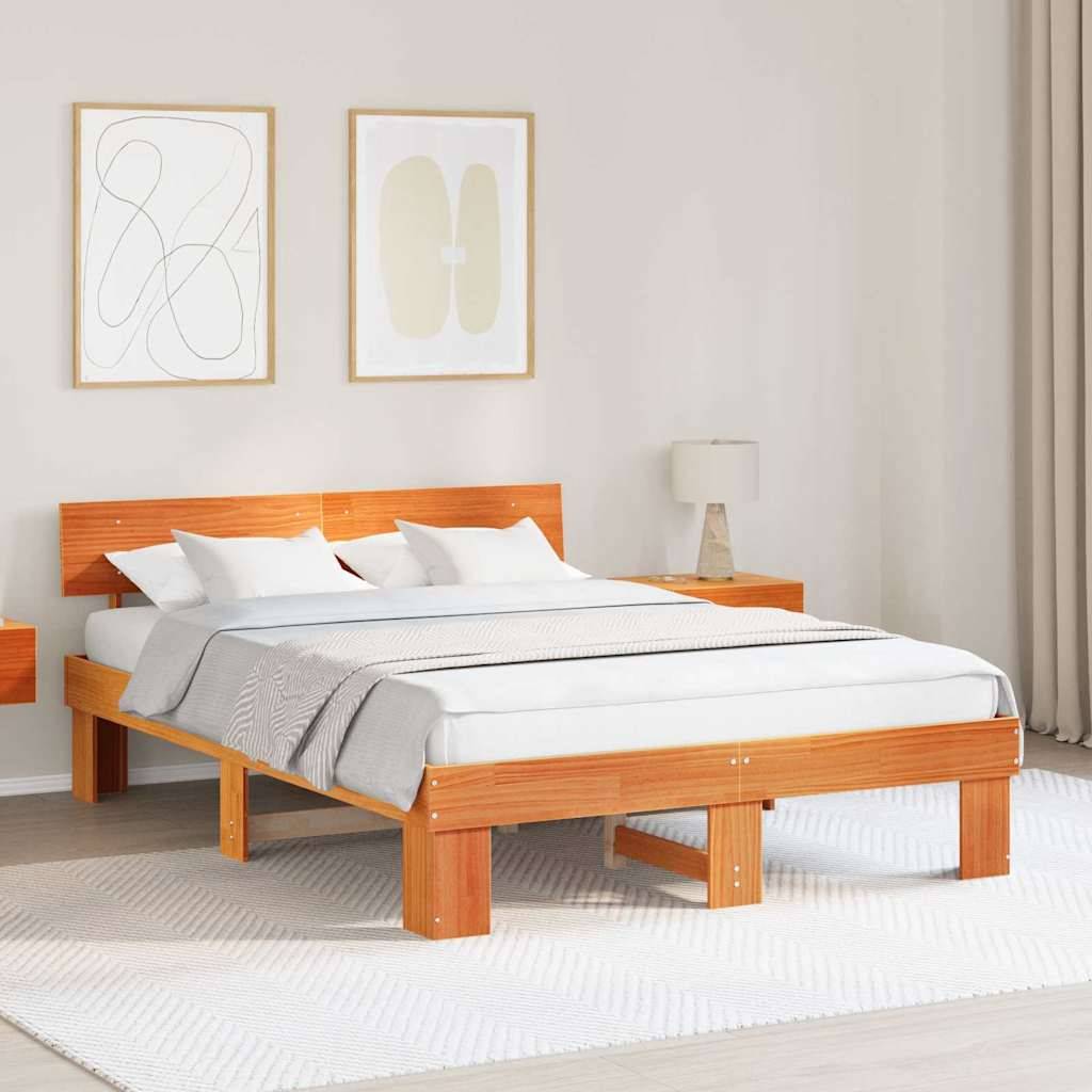 vidaXL Bettrahmen Wachsbraun 140 x 200 cm Massives Kiefernholz