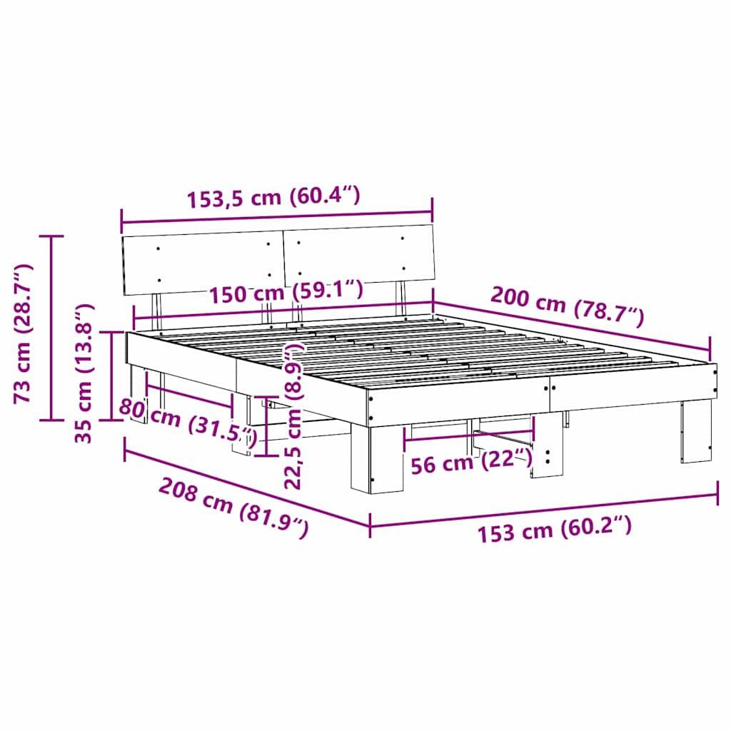 vidaXL Bettrahmen mit Kopfteil Weiß 150 x 200 cm Massives Kiefernholz