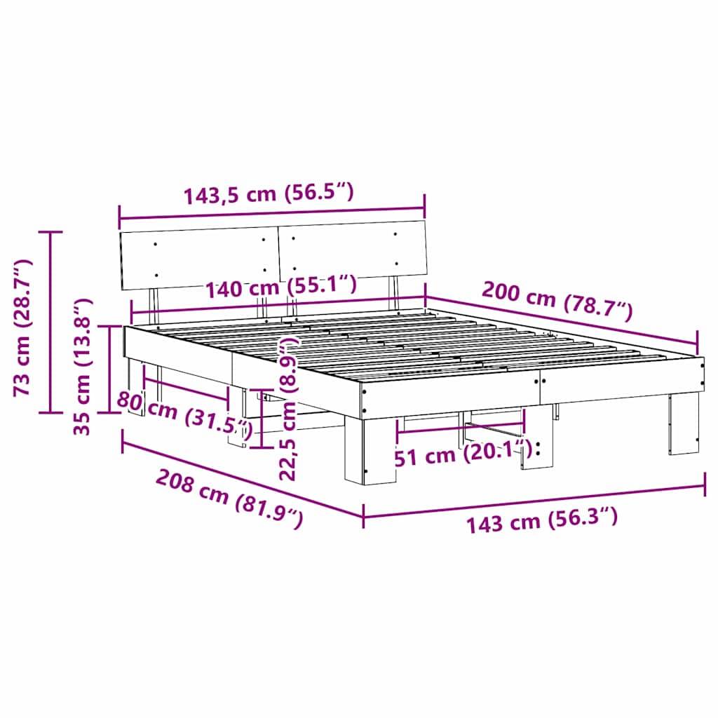 vidaXL Bettrahmen Wachsbraun 140 x 200 cm Massives Kiefernholz