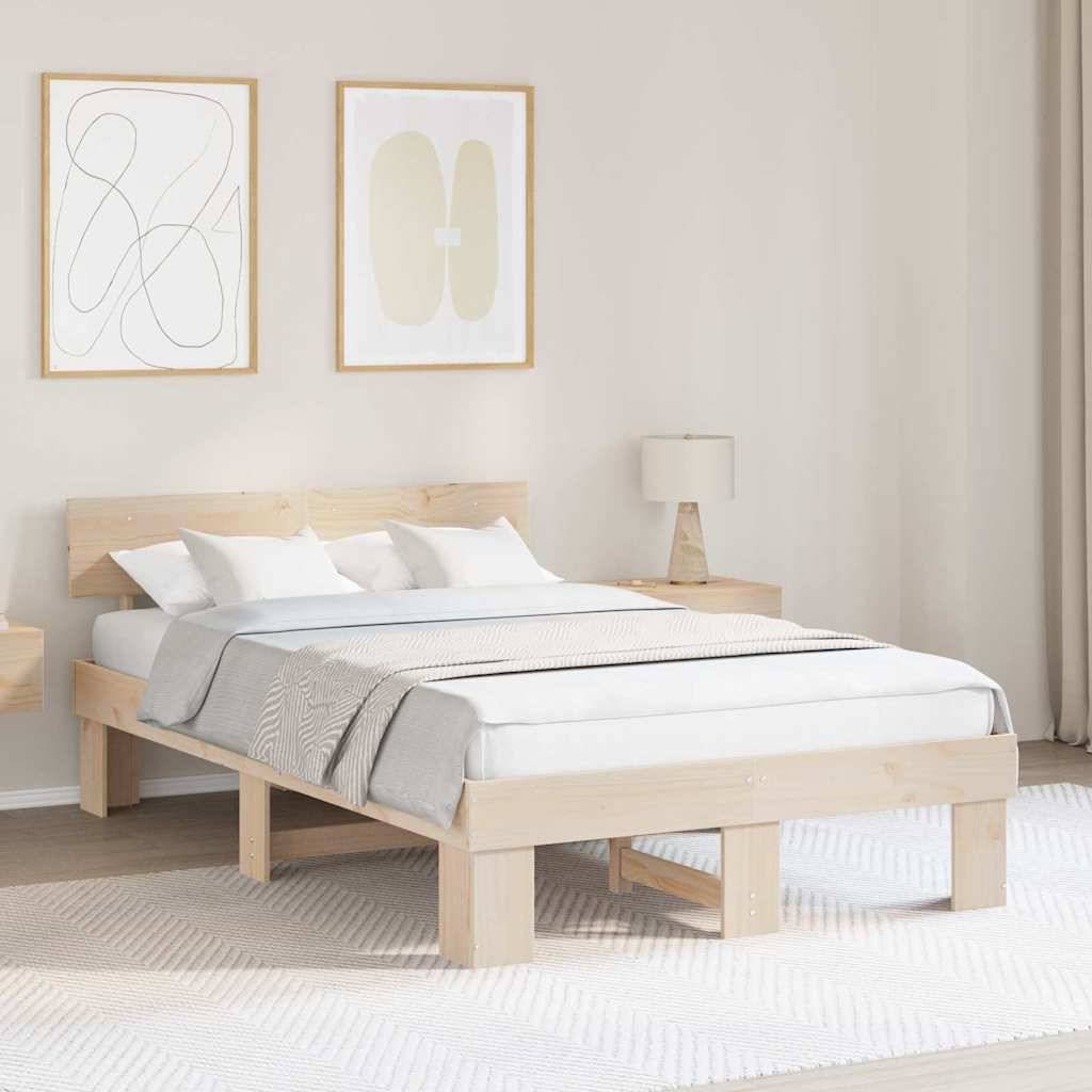 vidaXL Bettrahmen mit Kopfteil Natur 120 x 190 cm Massives Kiefernholz
