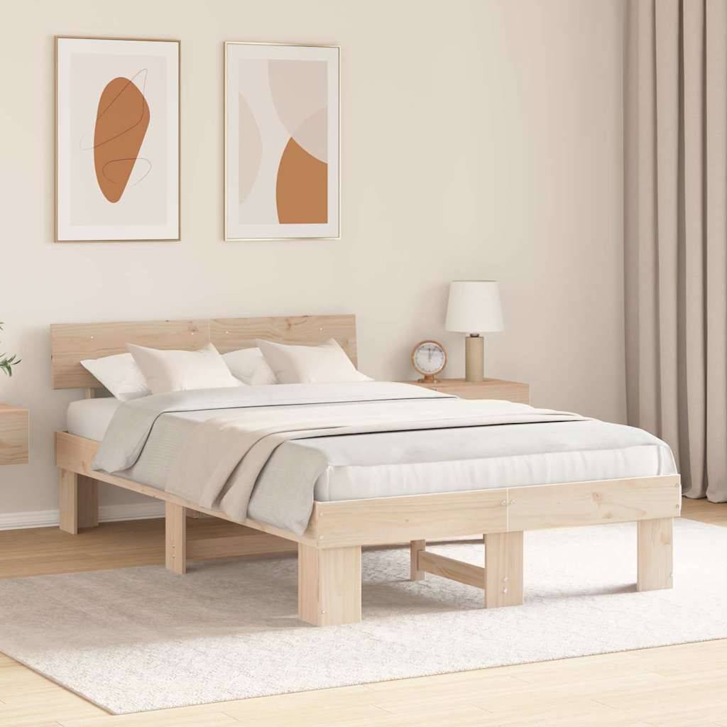 vidaXL Bettrahmen mit Kopfteil Natur 120 x 190 cm Massives Kiefernholz
