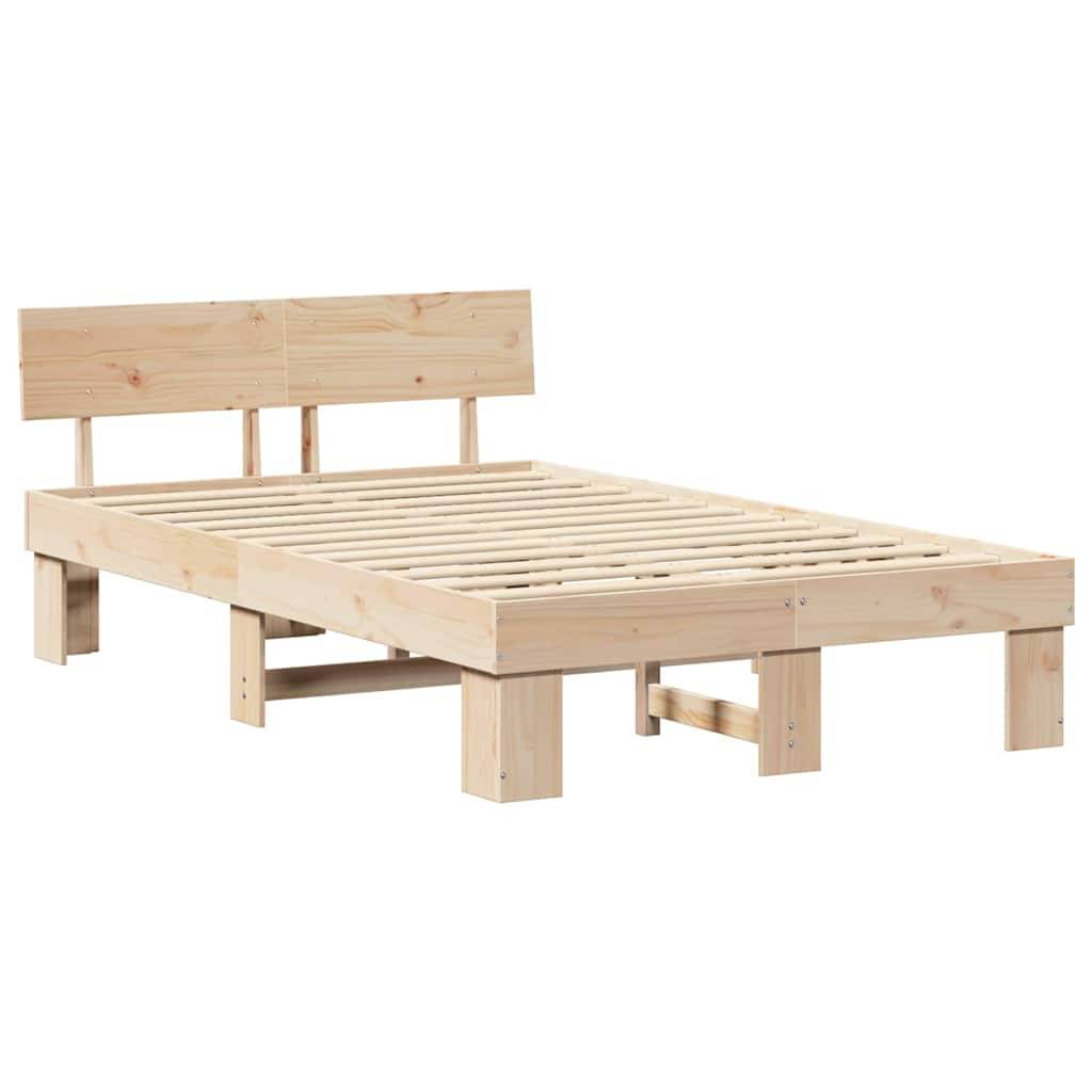 vidaXL Bettrahmen mit Kopfteil Natur 140 x 190 cm Massives Kiefernholz