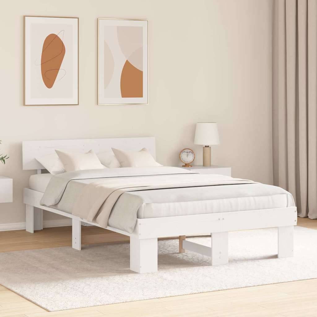 vidaXL Bettrahmen mit Kopfteil Weiß 120 x 200 cm Massives Kiefernholz
