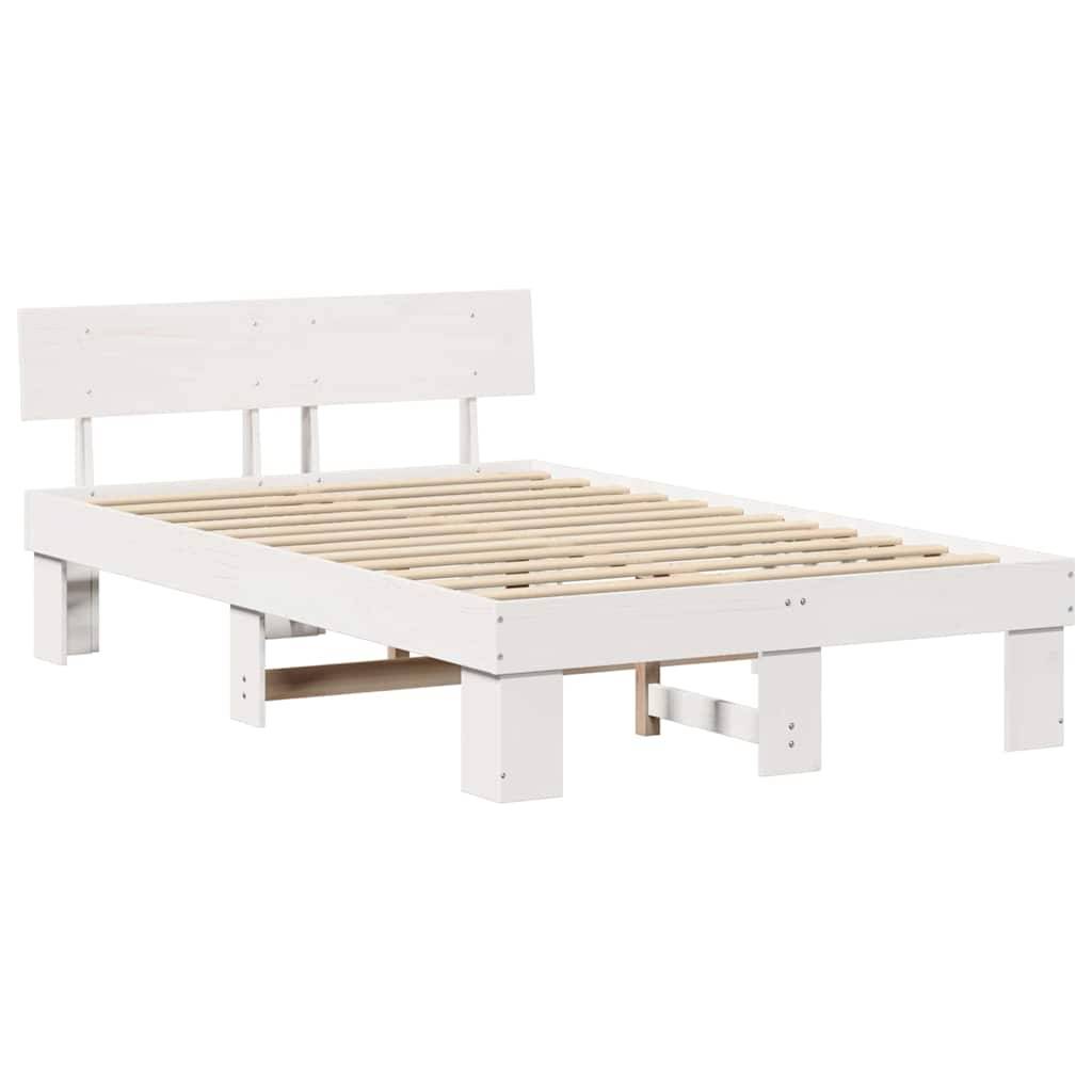 vidaXL Bettrahmen mit Kopfteil Weiß 120 x 190 cm Massives Kiefernholz