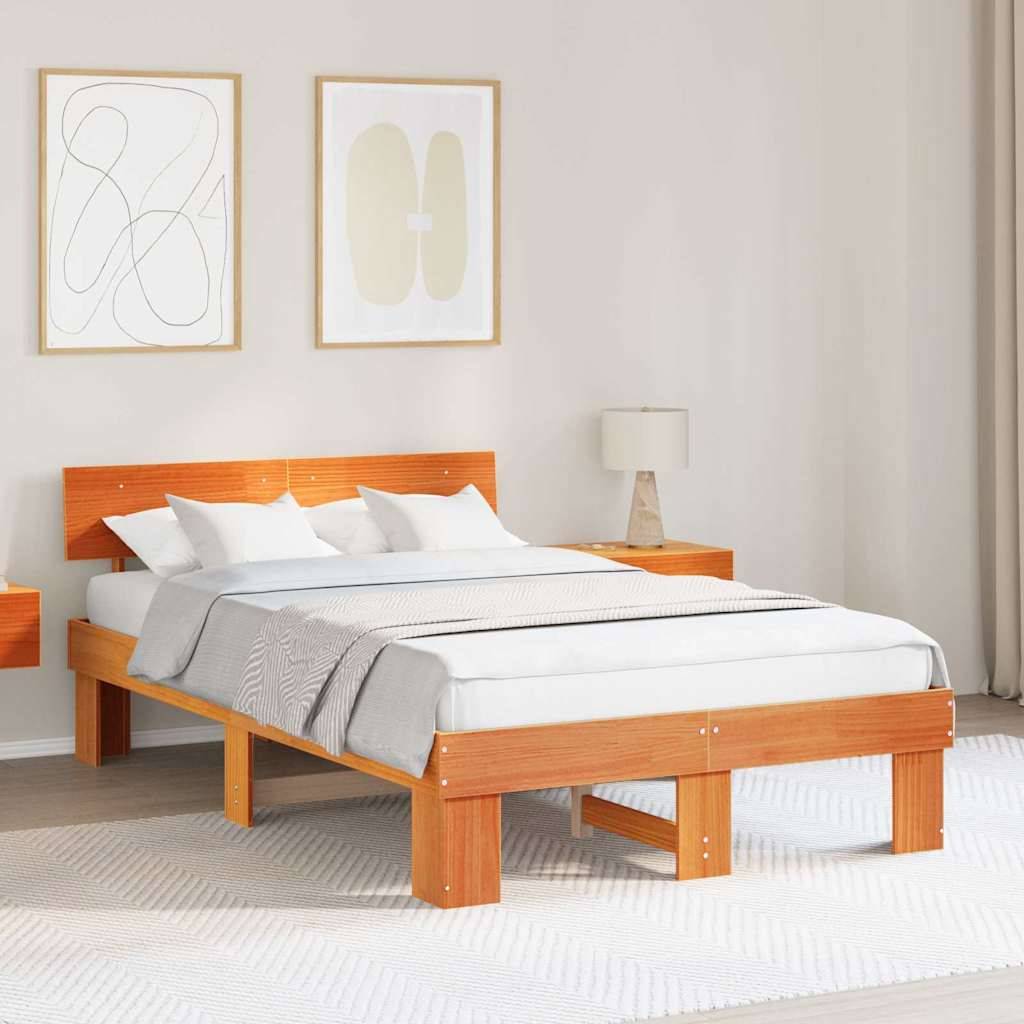 vidaXL Bettrahmen Wachsbraun 120 x 200 cm Massives Kiefernholz