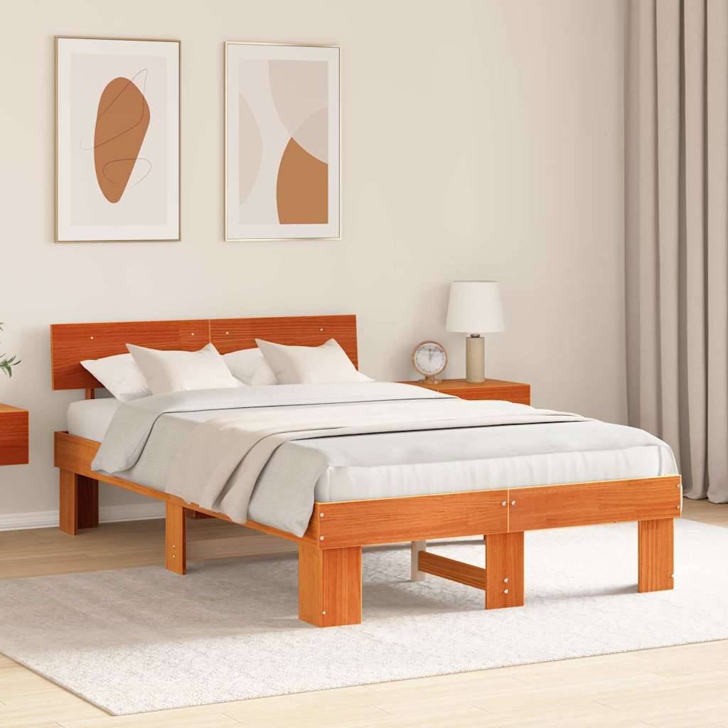 vidaXL Bettrahmen Wachsbraun 120 x 200 cm Massives Kiefernholz
