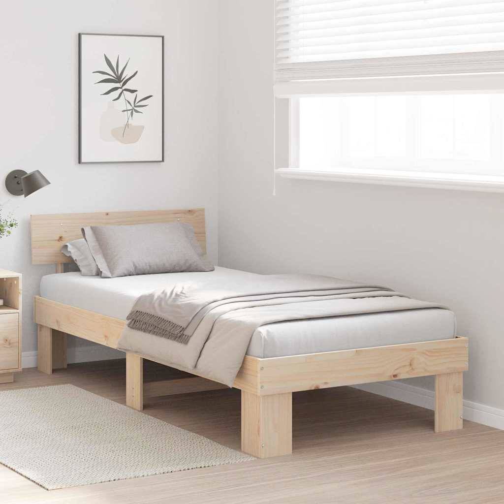 vidaXL Bettrahmen mit Kopfteil Natur 100 x 200 cm Massives Kiefernholz