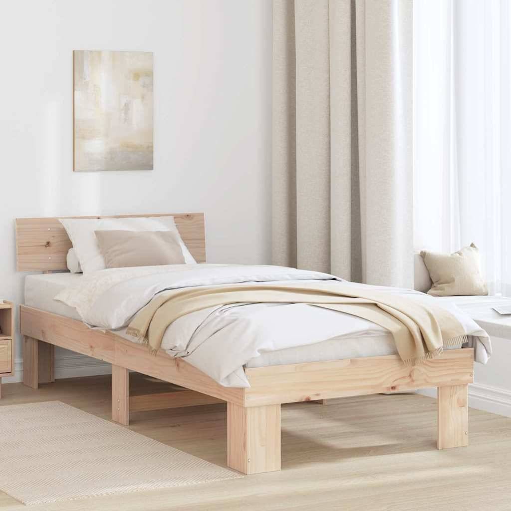 vidaXL Bettrahmen mit Kopfteil Natur 100 x 200 cm Massives Kiefernholz