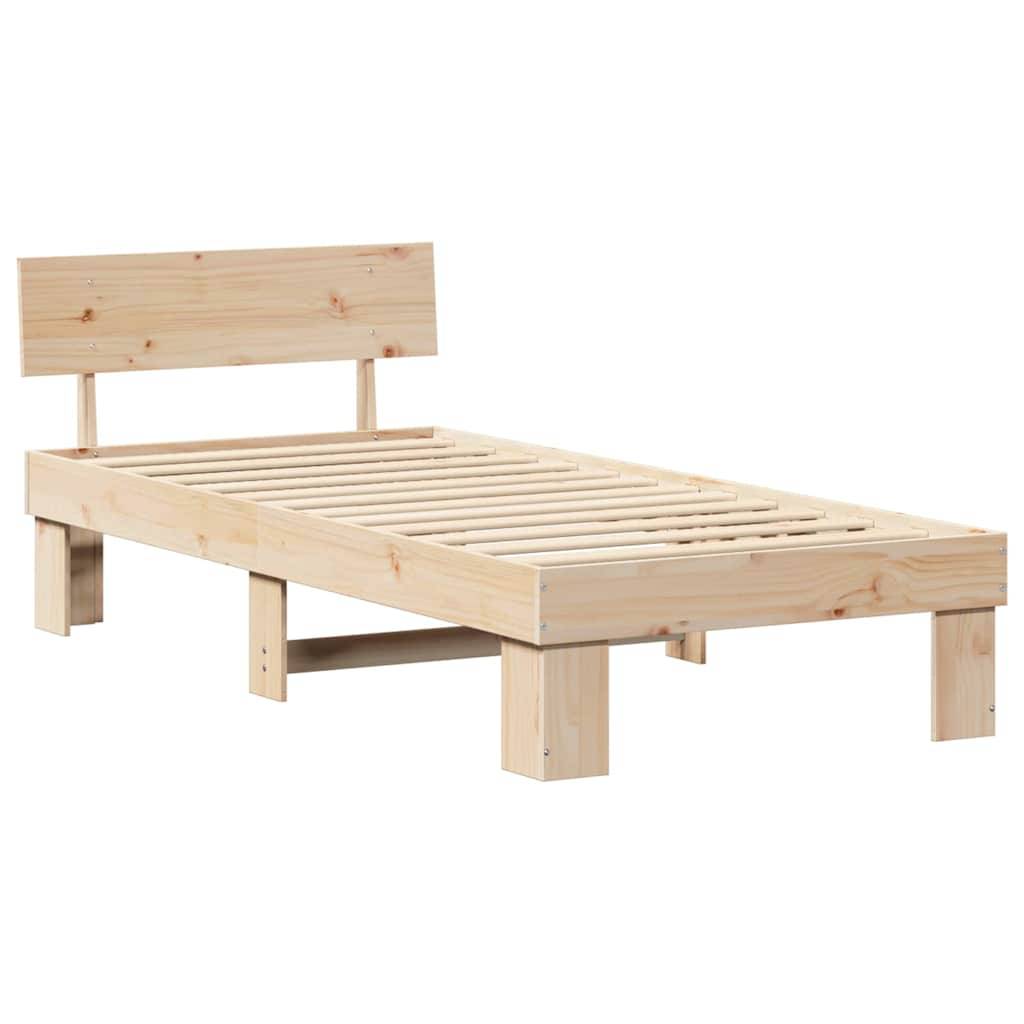 vidaXL Bettrahmen mit Kopfteil Natur 90 x 200 cm Massives Kiefernholz