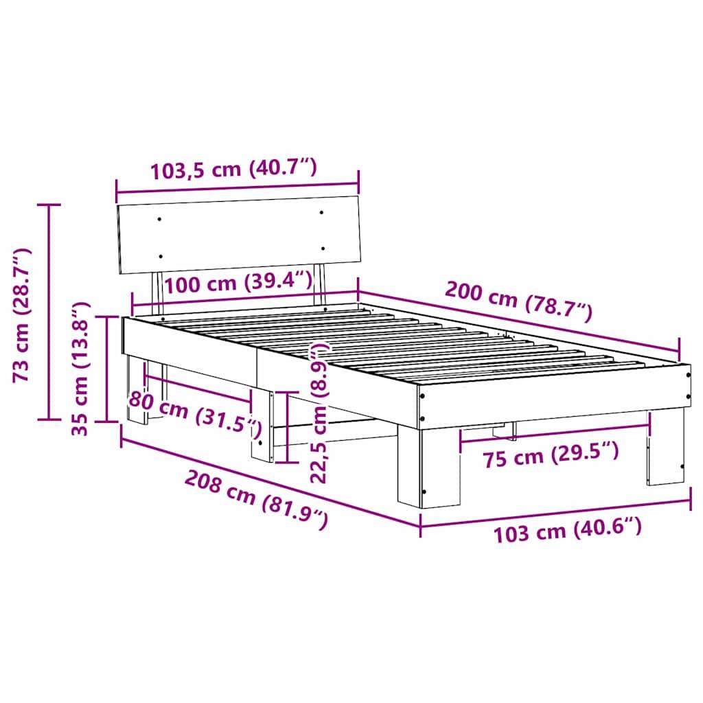 vidaXL Bettrahmen mit Kopfteil Weiß 100 x 200 cm Massives Kiefernholz