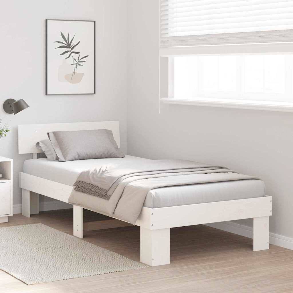 vidaXL Bettrahmen mit Kopfteil Weiß 100 x 200 cm Massives Kiefernholz