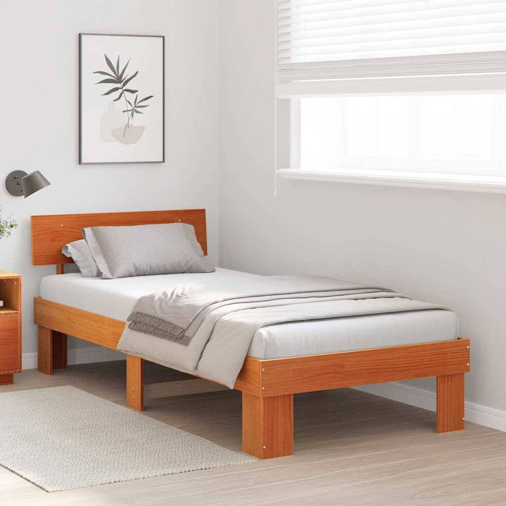 vidaXL Bettrahmen Wachsbraun 90 x 190 cm Massives Kiefernholz