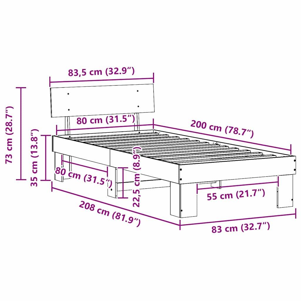 vidaXL Bettrahmen Wachsbraun 80 x 200 cm Massives Kiefernholz