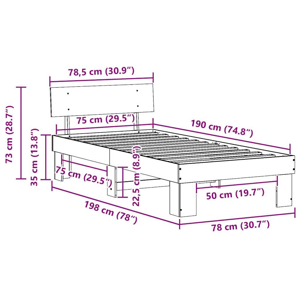 vidaXL Bettrahmen Wachsbraun 75 x 190 cm Massives Kiefernholz