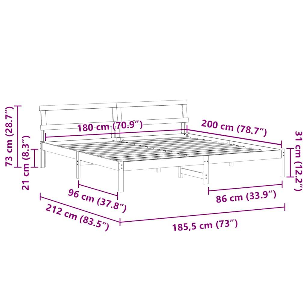 vidaXL Bettrahmen Wachsbraun 180 x 200 cm Massives Kiefernholz