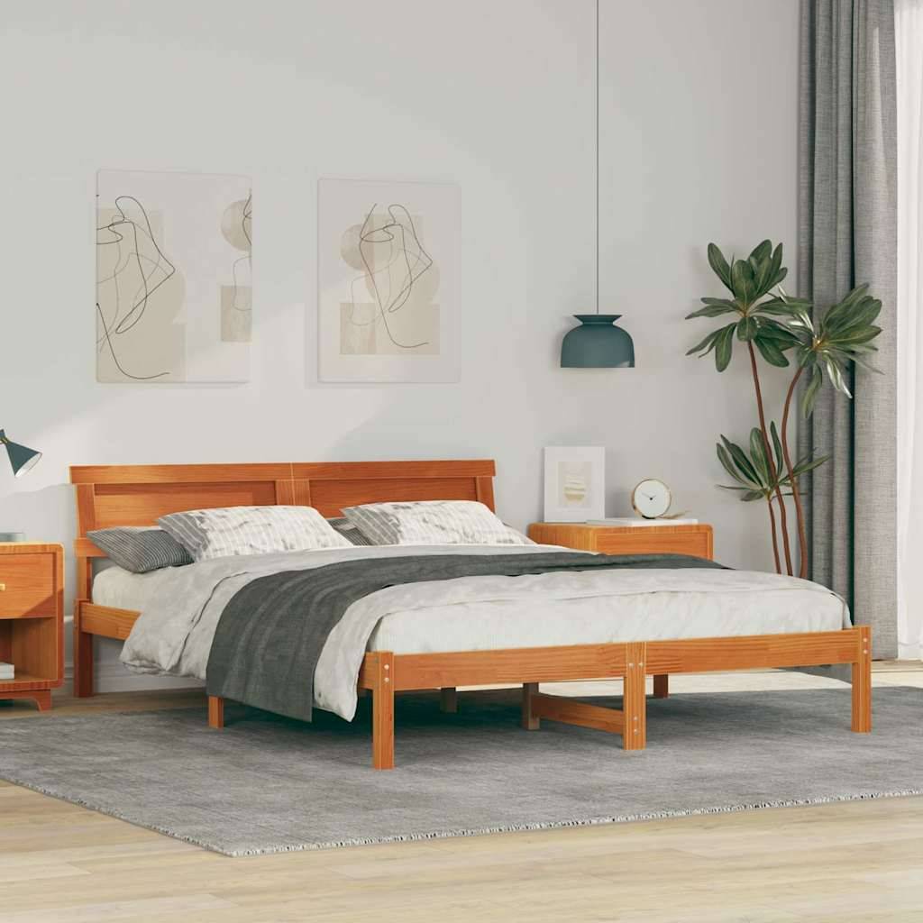 vidaXL Bettrahmen Wachsbraun 160 x 200 cm Massives Kiefernholz