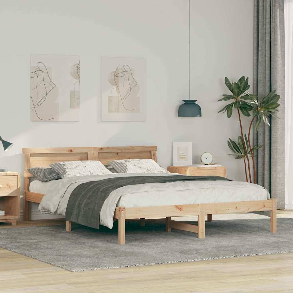 vidaXL Bettrahmen mit Kopfteil Braun 160 x 200 cm Massives Kiefernholz