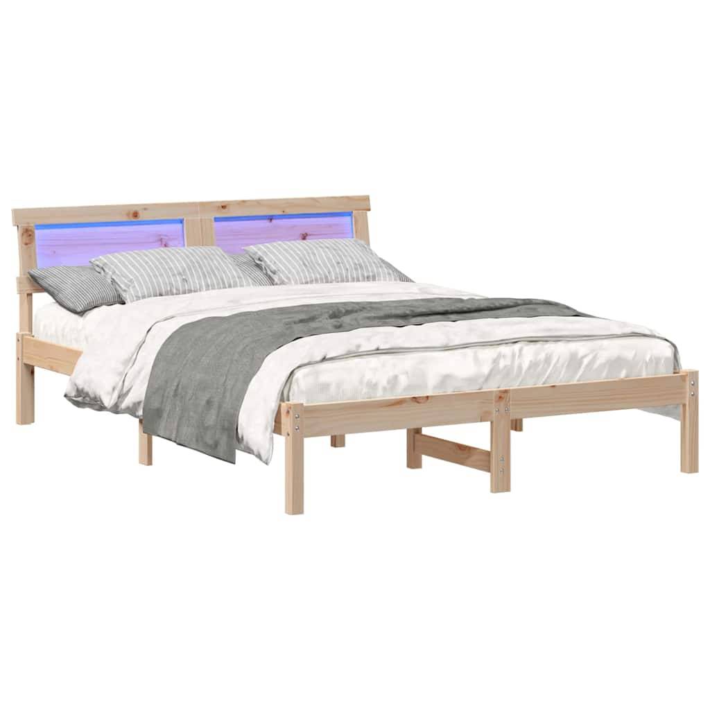 vidaXL Bettrahmen mit Kopfteil Braun 140 x 190 cm Massives Kiefernholz