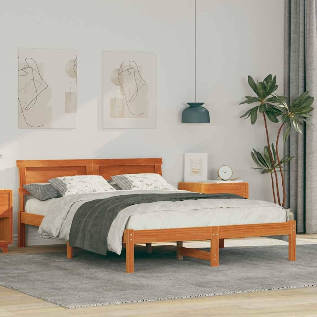 vidaXL Bettrahmen Wachsbraun 135 x 190 cm Massives Kiefernholz