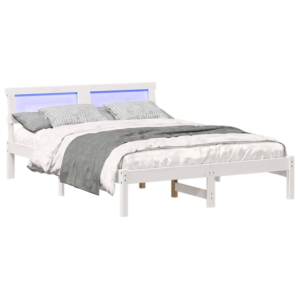 vidaXL Bettgestell mit Kopfteil Weiß 140 x 190 cm Massivholz Kiefer