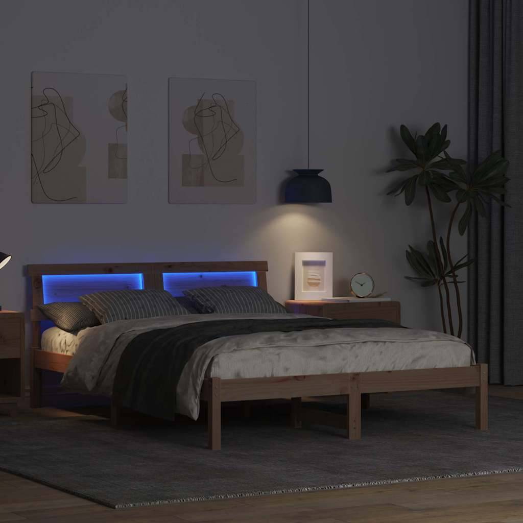 vidaXL Bettrahmen mit Kopfteil Braun 140 x 190 cm Massives Kiefernholz