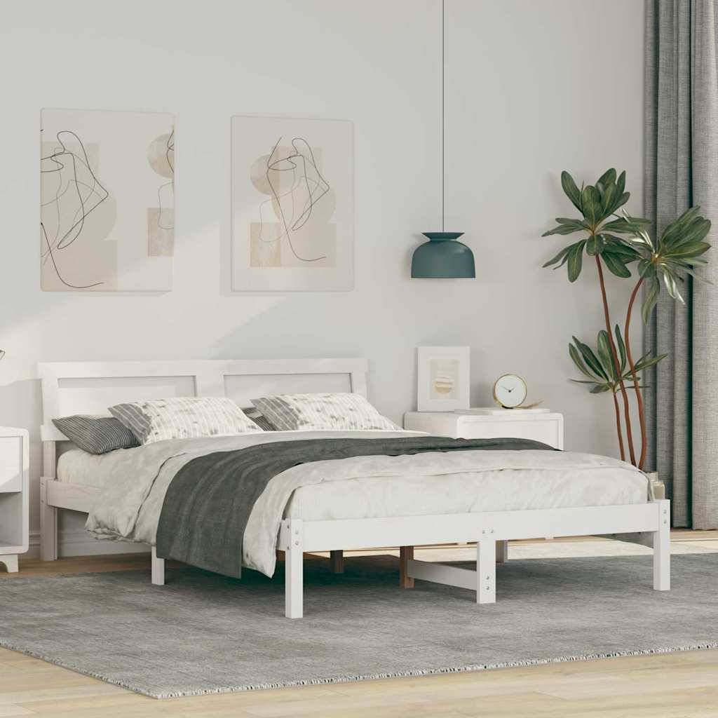 vidaXL Bettgestell mit Kopfteil Weiß 140 x 190 cm Massivholz Kiefer